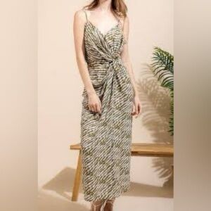 NWT Sz L Olive green Zebra print midi wrap dress